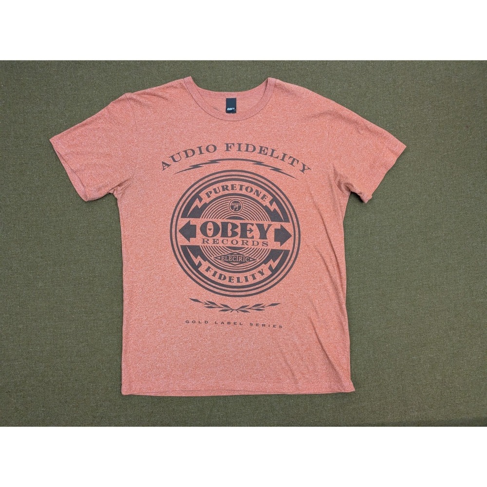 Obey Audio Fidelity Records Gold Label Series Graphic T-Shirt Rust Orange Size L